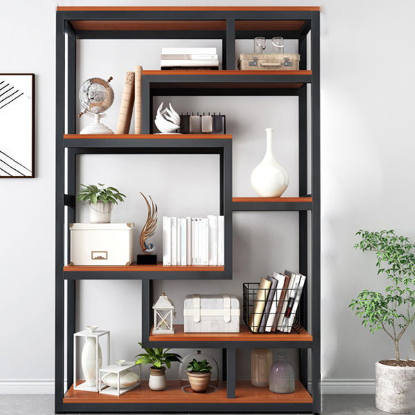 Geometric Book Shelf Wooden and Metal Bookcase for Home Office