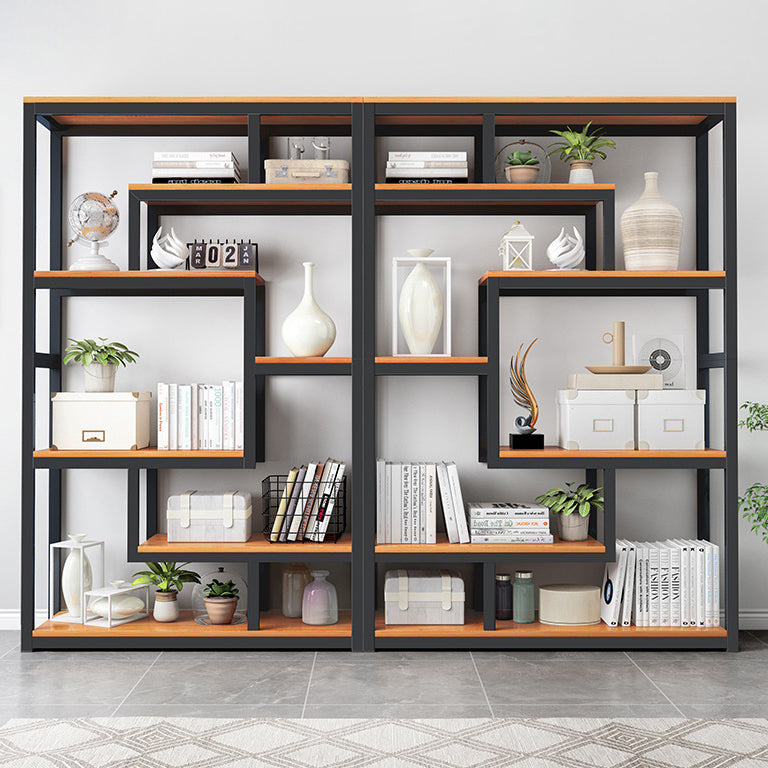 Geometric Book Shelf Wooden and Metal Bookcase for Home Office