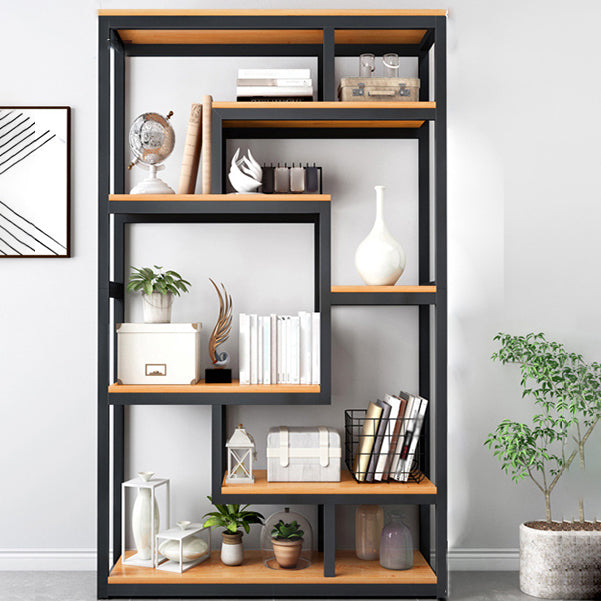 Geometric Book Shelf Wooden and Metal Bookcase for Home Office