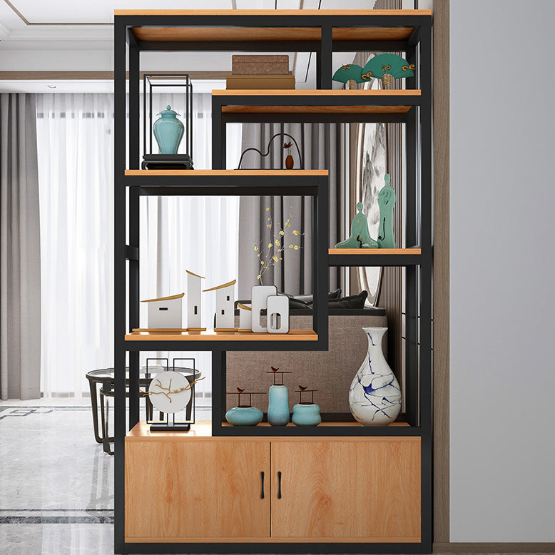 Modern Bookshelf with Doors Geometric Shelf Bookcase for Office