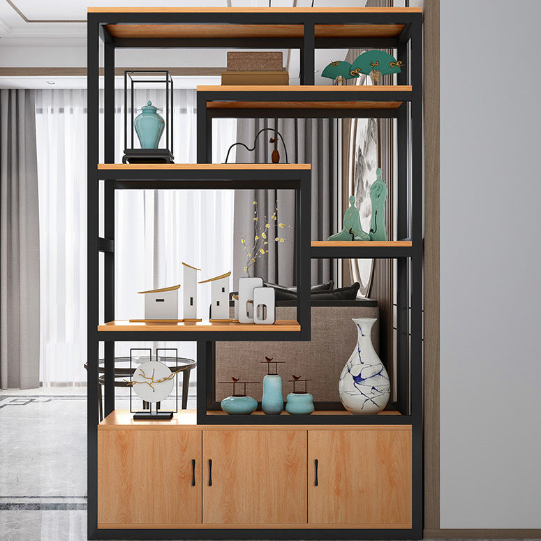 Modern Bookshelf with Doors Geometric Shelf Bookcase for Office