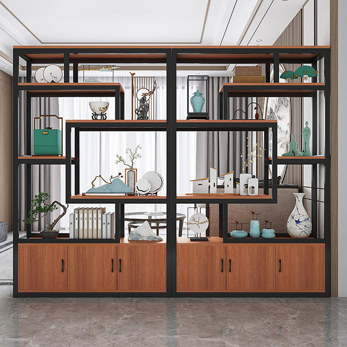 Modern Bookshelf with Doors Geometric Shelf Bookcase for Office