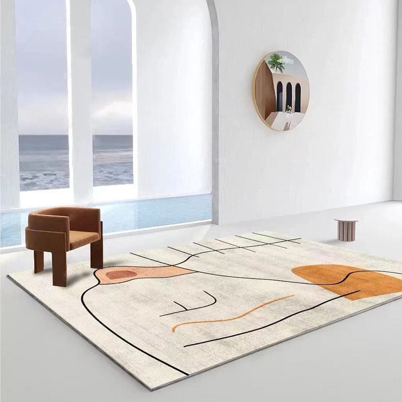 White Modern Rug Polyester Abstract Color Piece Rug Washable Rug for Living Room