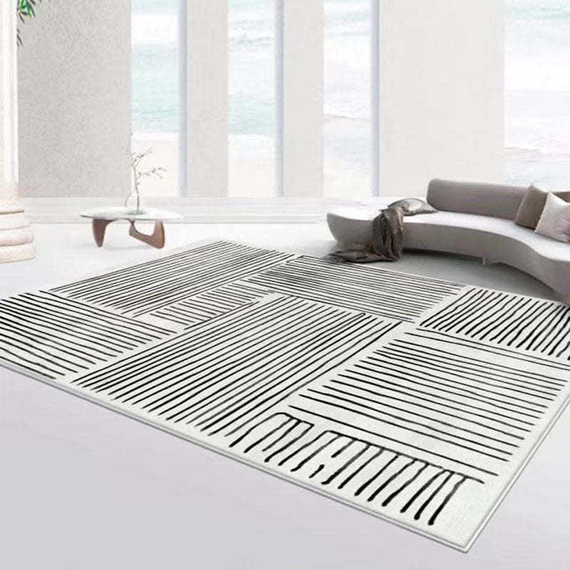 White Modern Rug Polyester Abstract Color Piece Rug Washable Rug for Living Room