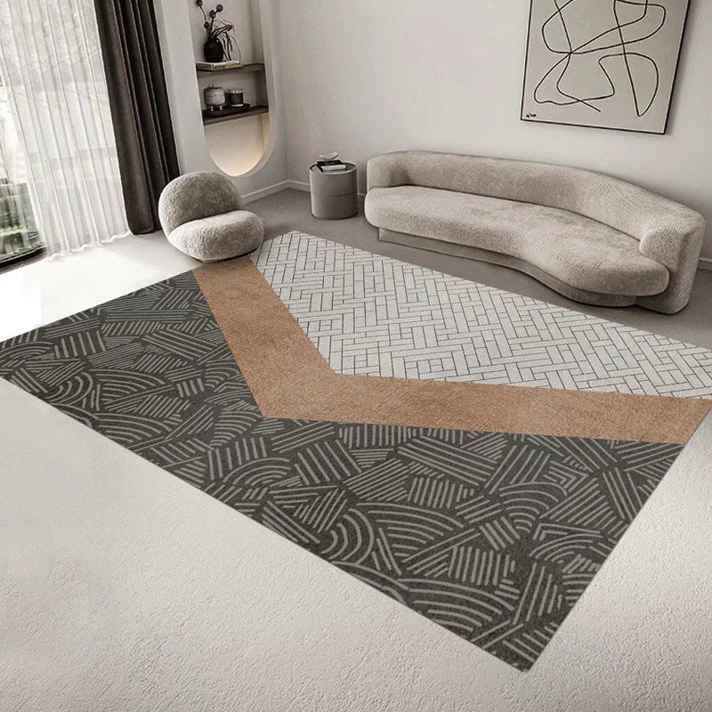 Gray Modern Rug Polyester Streak Rug Stain Resistant Rug for Living Room