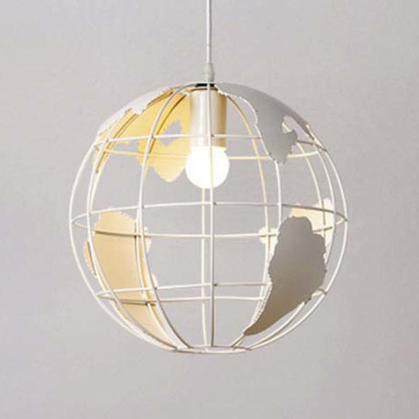 8"/12" Wide Globe Cage Metal Pendant Light Industrial 1 Light Living Room Hanging Lamp in Black/White/Pink