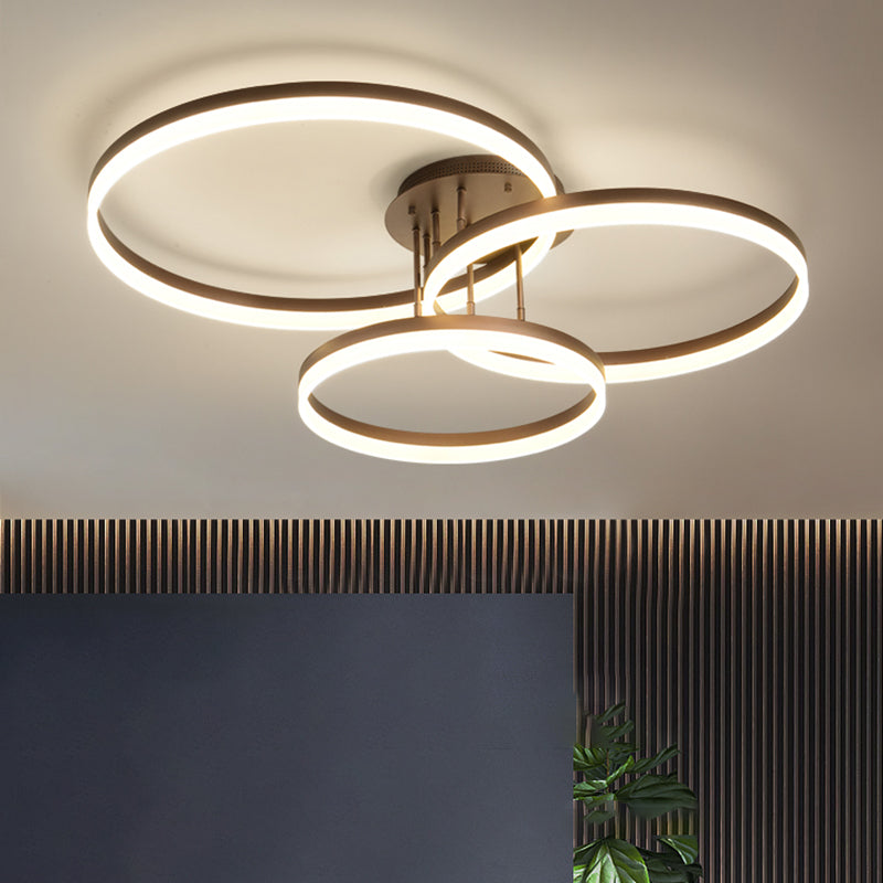 Metal Round Flush Mount Ceiling Light Modern Multi-Lights Flush Mount Ceiling in Brown