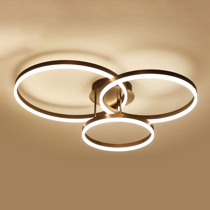 Metal Round Flush Mount Ceiling Light Modern Multi-Lights Flush Mount Ceiling in Brown