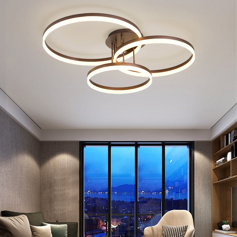 Metal Round Flush Mount Ceiling Light Modern Multi-Lights Flush Mount Ceiling in Brown