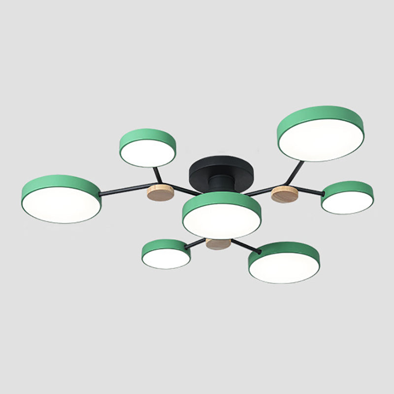 Modern Round Ceiling Light Colorful Multi Light Flush Mount Light with Wood for Bedroom
