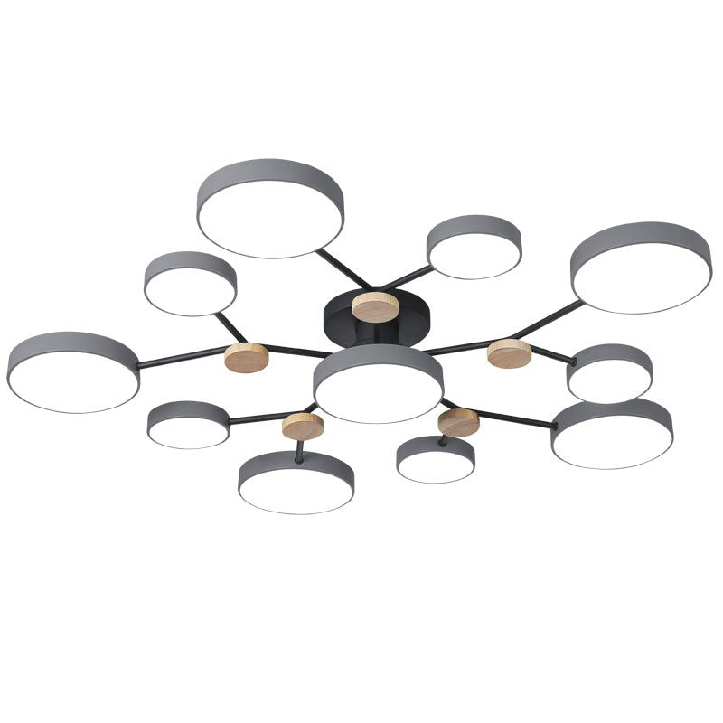 Modern Round Ceiling Light Colorful Multi Light Flush Mount Light with Wood for Bedroom