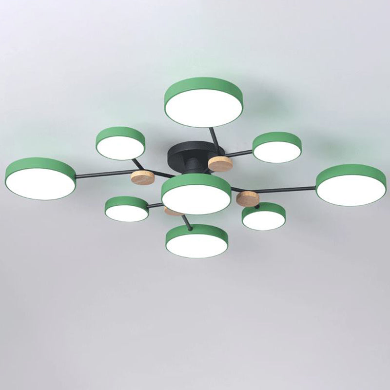Modern Round Ceiling Light Colorful Multi Light Flush Mount Light with Wood for Bedroom