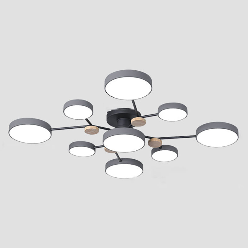 Modern Round Ceiling Light Colorful Multi Light Flush Mount Light with Wood for Bedroom