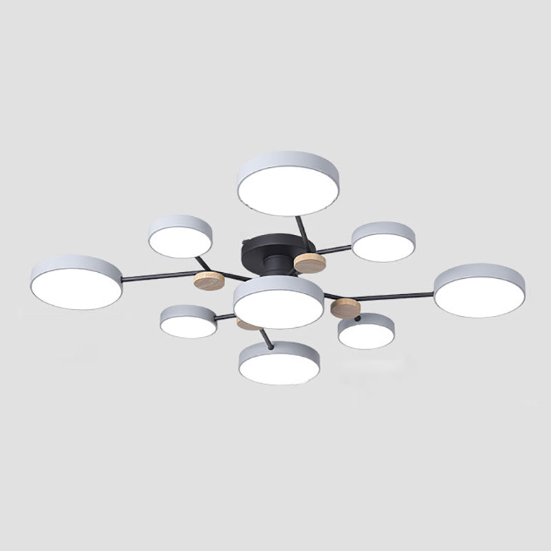 Modern Round Ceiling Light Colorful Multi Light Flush Mount Light with Wood for Bedroom
