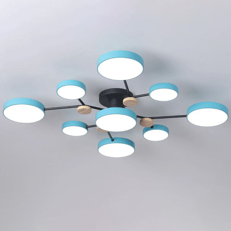 Modern Round Ceiling Light Colorful Multi Light Flush Mount Light with Wood for Bedroom