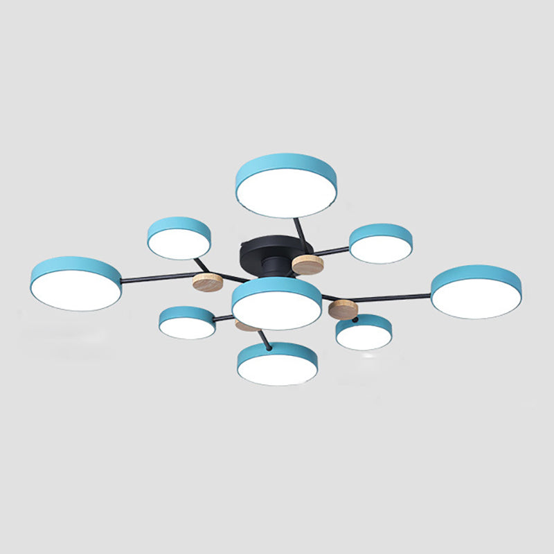 Modern Round Ceiling Light Colorful Multi Light Flush Mount Light with Wood for Bedroom