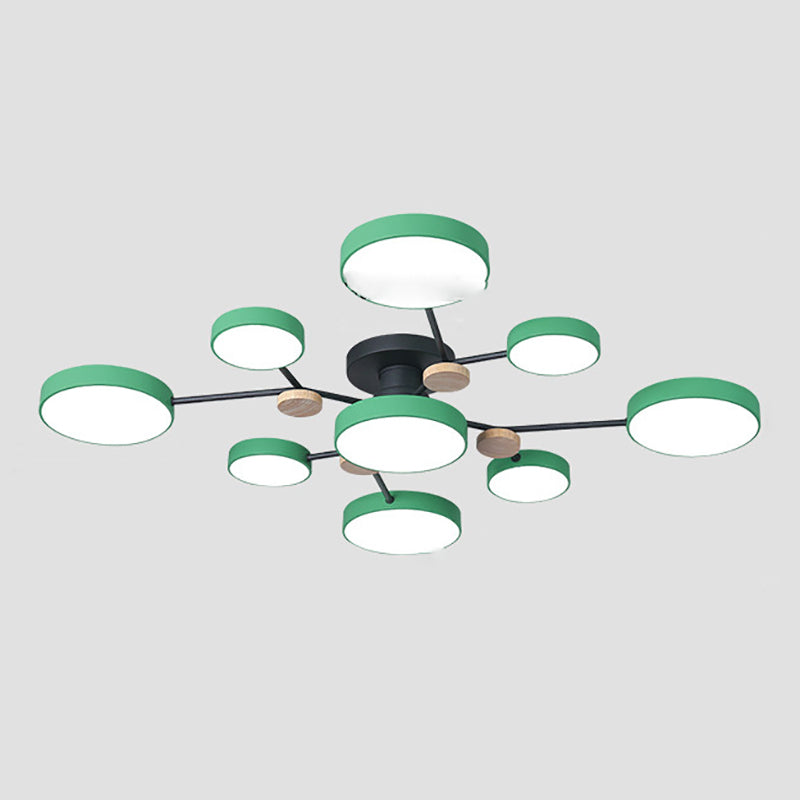 Modern Round Ceiling Light Colorful Multi Light Flush Mount Light with Wood for Bedroom