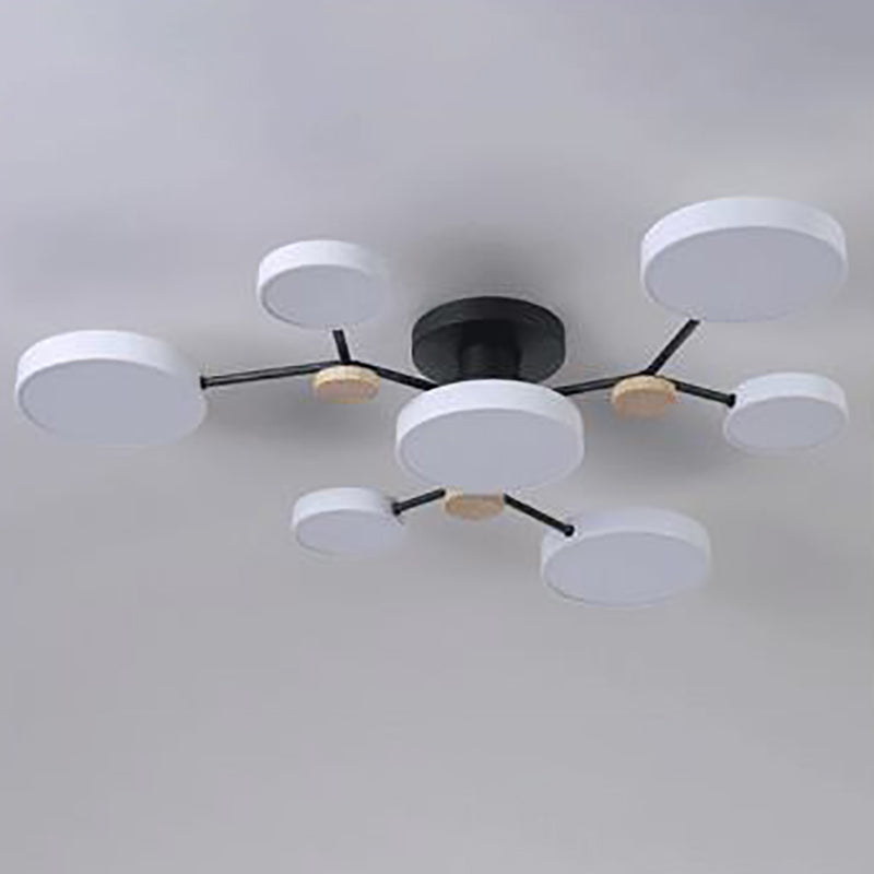 Modern Round Ceiling Light Colorful Multi Light Flush Mount Light with Wood for Bedroom