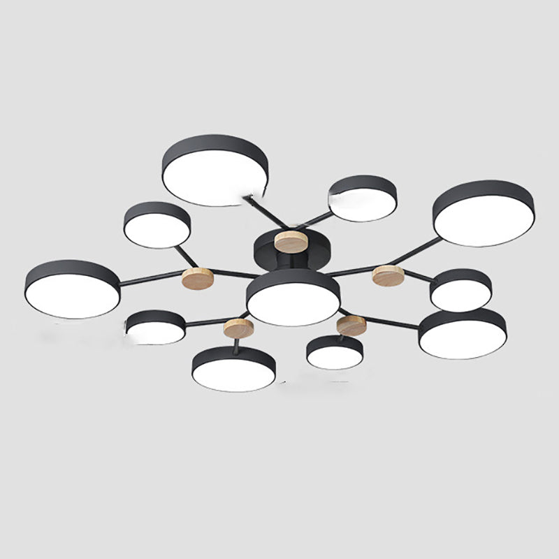 Modern Round Ceiling Light Colorful Multi Light Flush Mount Light with Wood for Bedroom