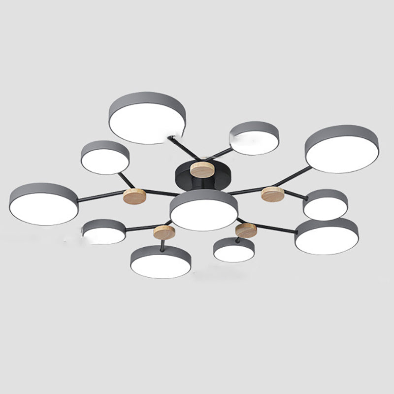 Modern Round Ceiling Light Colorful Multi Light Flush Mount Light with Wood for Bedroom