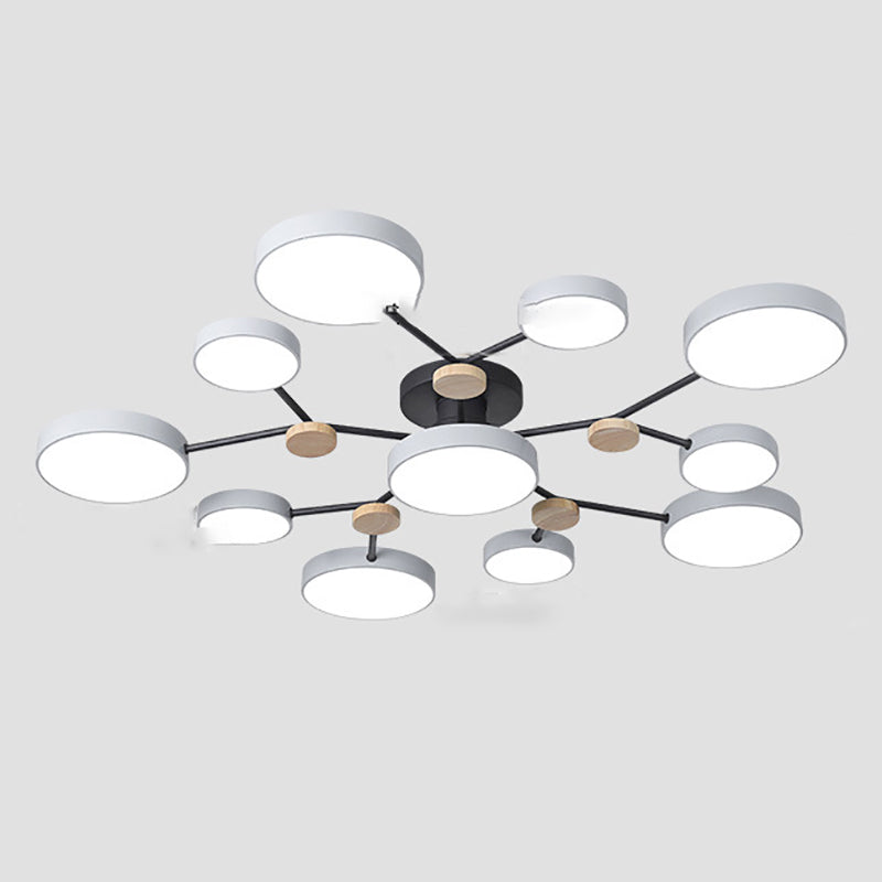 Modern Round Ceiling Light Colorful Multi Light Flush Mount Light with Wood for Bedroom