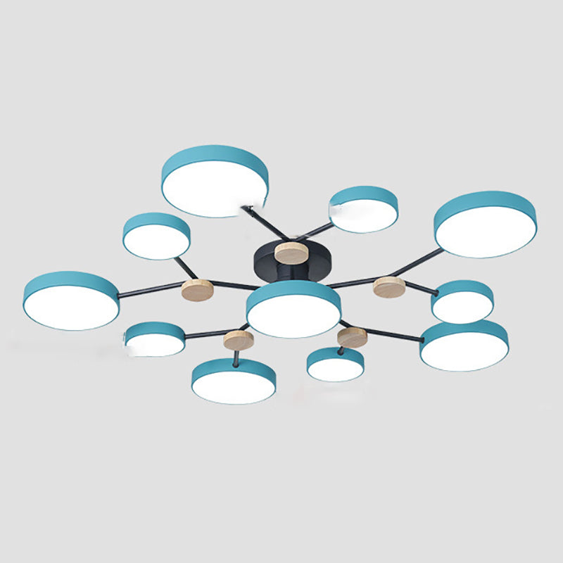 Modern Round Ceiling Light Colorful Multi Light Flush Mount Light with Wood for Bedroom