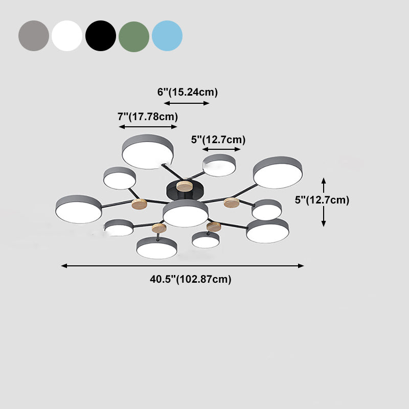 Modern Round Ceiling Light Colorful Multi Light Flush Mount Light with Wood for Bedroom
