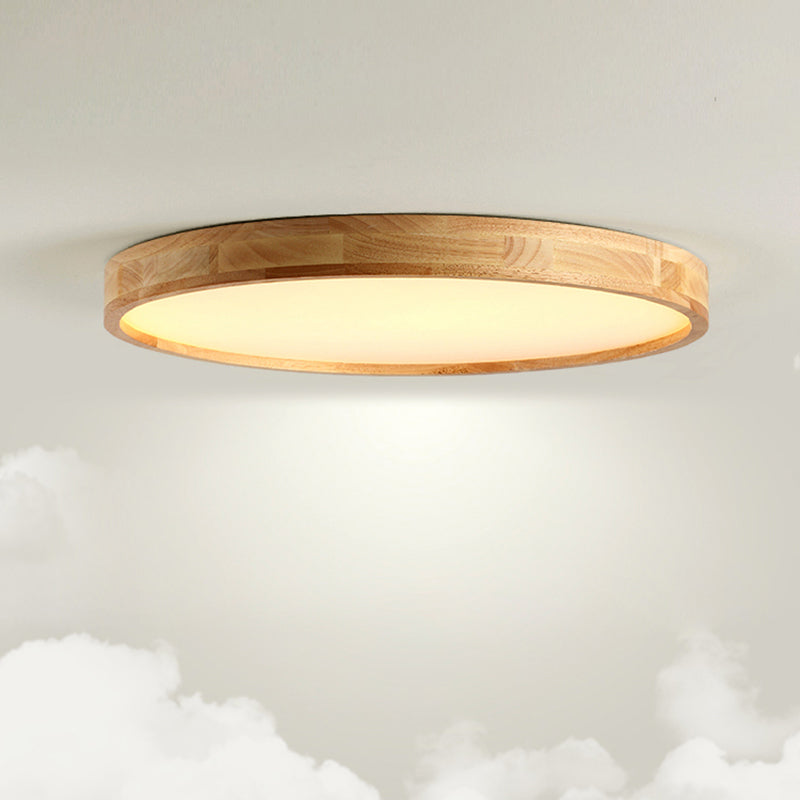 Wood Round Flush Mount Ceiling Light Modern 1 Light Flush Mounted Ceiling Fixture in Brown