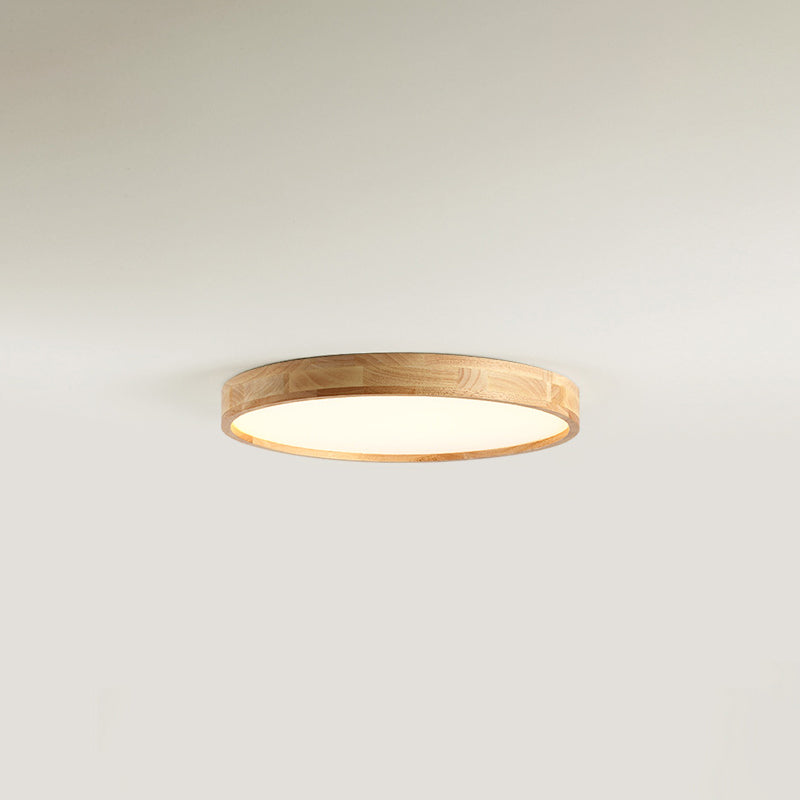 Wood Round Flush Mount Ceiling Light Modern 1 Light Flush Mounted Ceiling Fixture in Brown