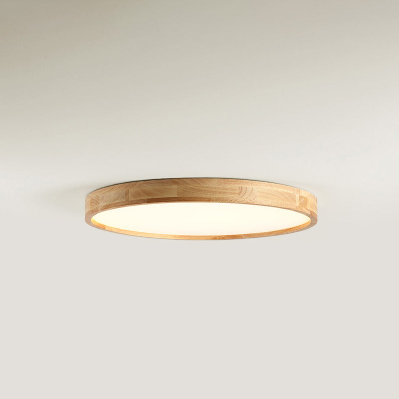 Wood Round Flush Mount Ceiling Light Modern 1 Light Flush Mounted Ceiling Fixture in Brown