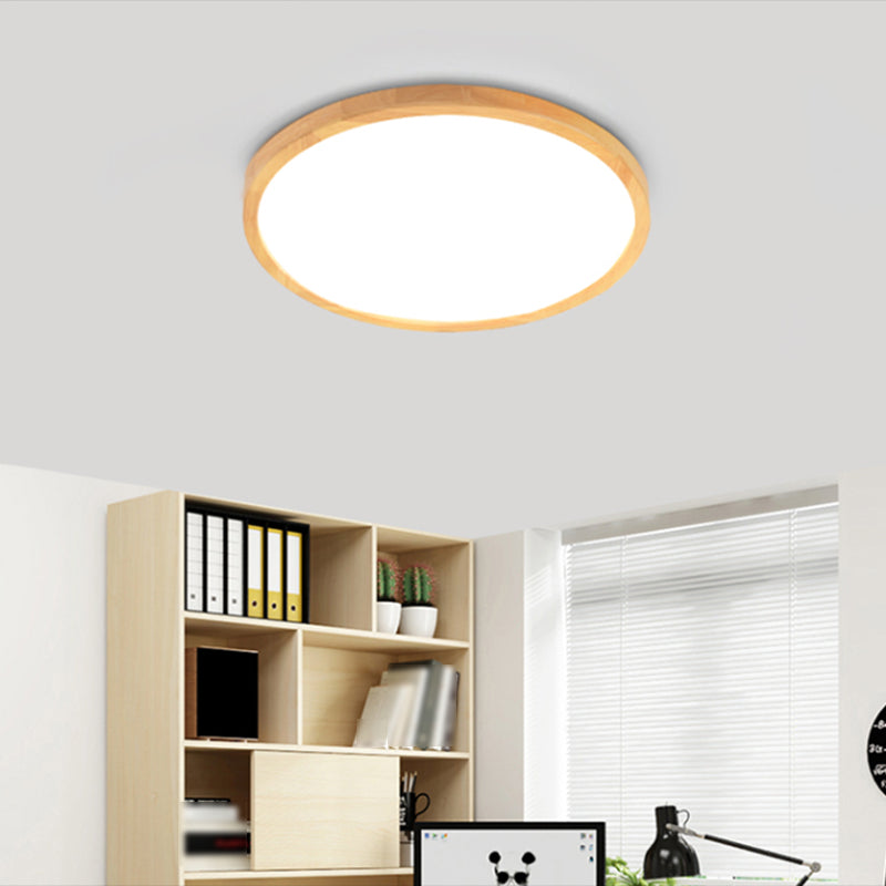 Wood Round Flush Mount Ceiling Light Modern 1 Light Flush Mounted Ceiling Fixture in Brown