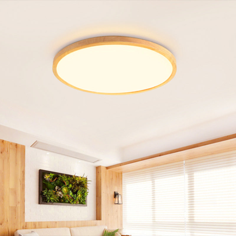 Wood Round Flush Mount Ceiling Light Modern 1 Light Flush Mounted Ceiling Fixture in Brown