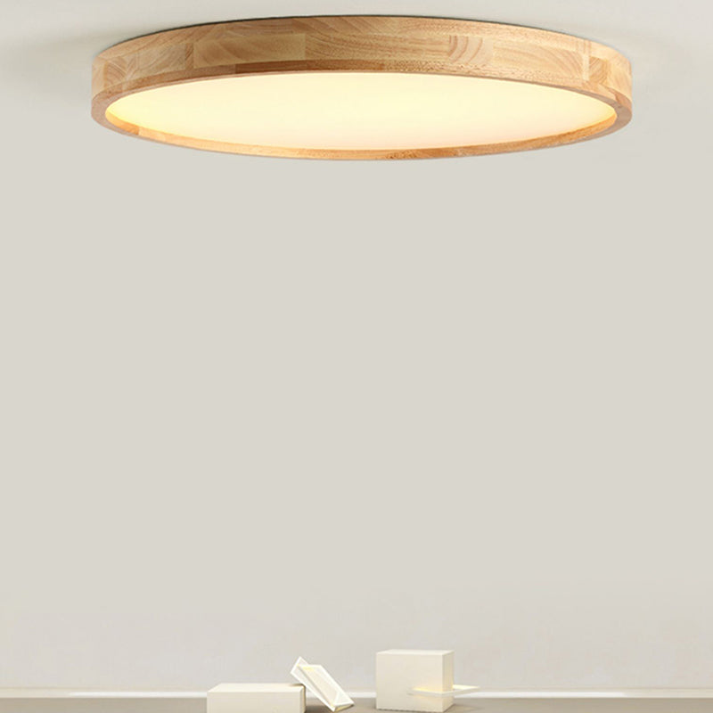 Wood Round Flush Mount Ceiling Light Modern 1 Light Flush Mounted Ceiling Fixture in Brown