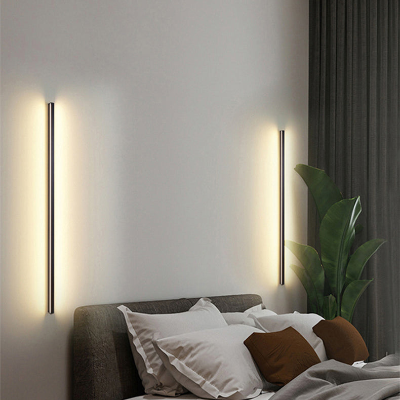 Metal Linear Shape Wall Light Modern 1 Light Wall Mount Fixtures in Black