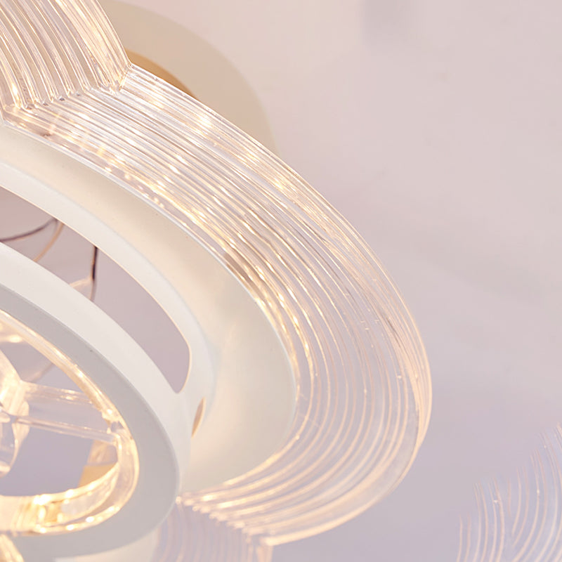 White LED Ceiling Fan Light Simple Ceiling Mount Lamp with Acrylic Shade for Bedroom
