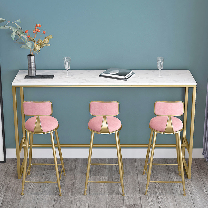 Stone Bar Dining Table Glam Rectangle Bar Table with Trestle Pedestal for Miik Tea Shop