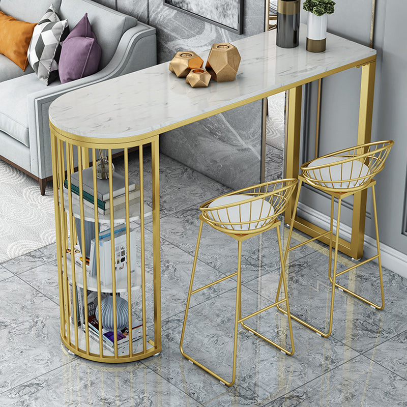 Stone Bar Dining Table Glam Style Rectangle Bar Table with Double Pedestal for Dining Room