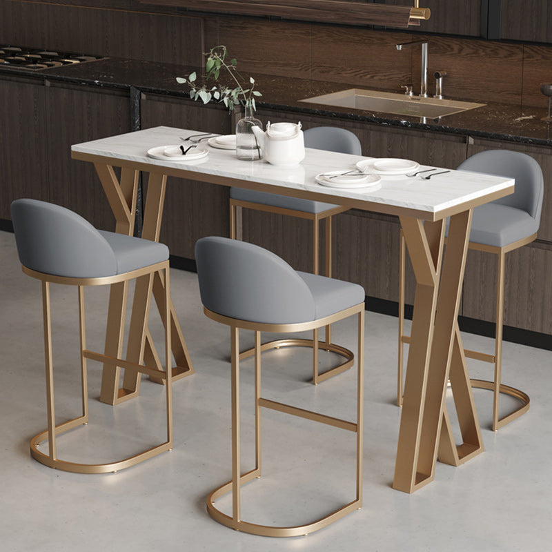 Stone Bar Dining Table Modern Rectangle Bar Table with 4 Legs Pedestal for Dining Room