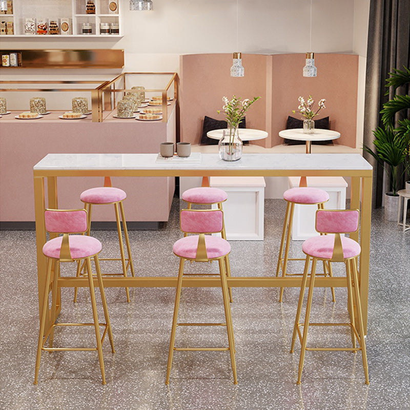 Stone Bar Dining Table Glam Rectangle Bar Table with Trestle Pedestal for Cafe