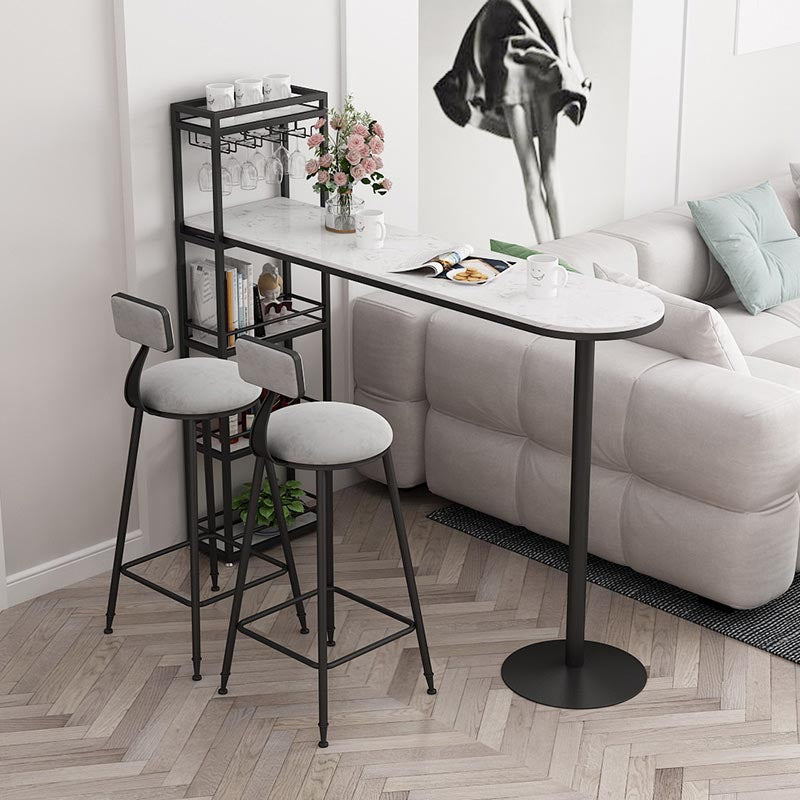 Contemporary Bar Table Stone Top Indoor Bistro Table with Storage Rack