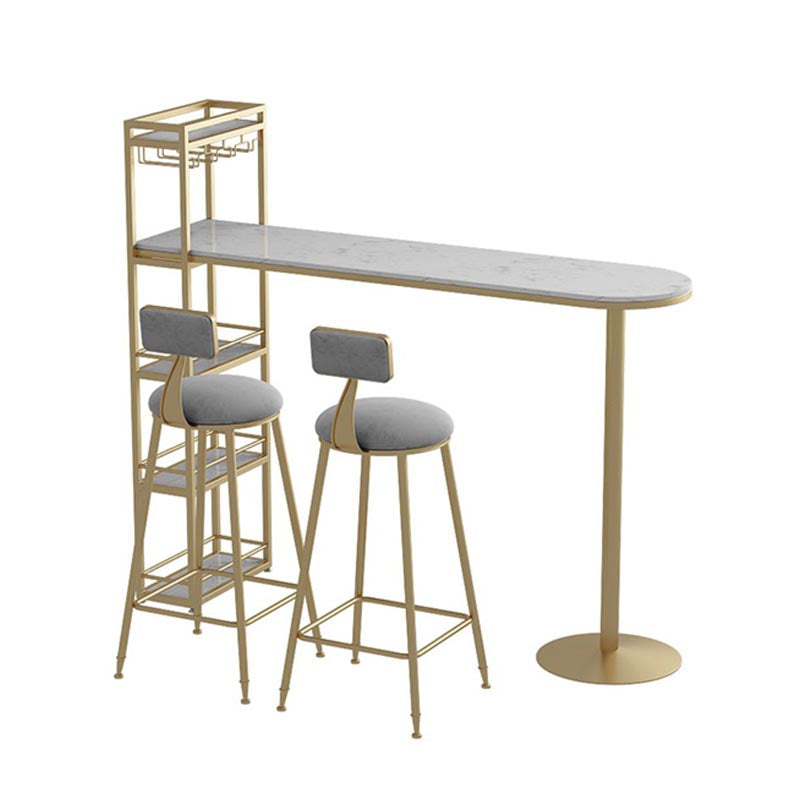 Contemporary Bar Table Stone Top Indoor Bistro Table with Storage Rack