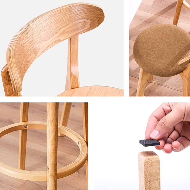 Scandinavian Upholstered Footrest Low Back Stool 27.55'' Beech Bar Stool