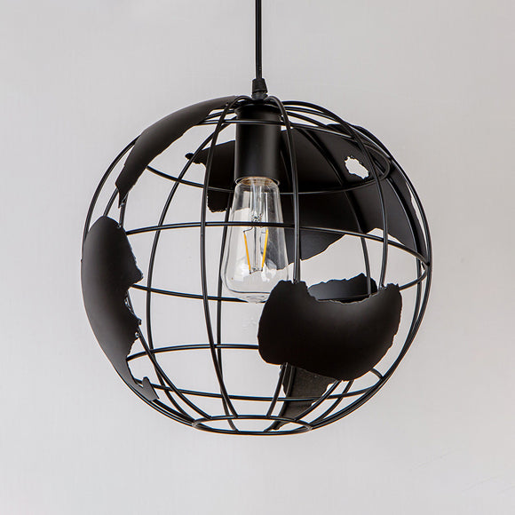 8"/12" Wide Globe Cage Metal Pendant Light Industrial 1 Light Living Room Hanging Lamp in Black/White/Pink