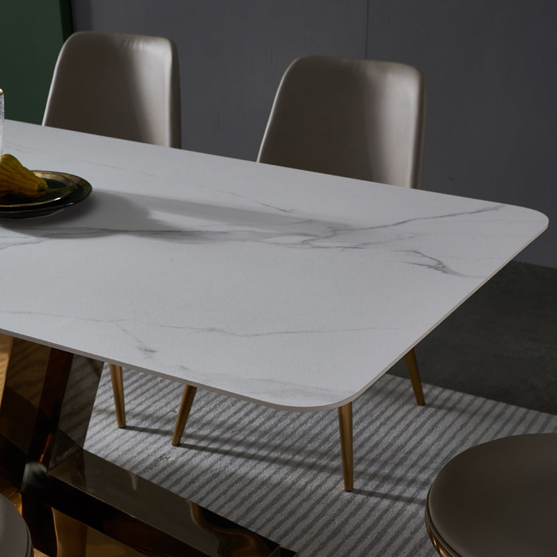 Glam Rectangle Dinette Set 1/4/5/7 Pieces Dining Table Set with White Sintered Stone Top