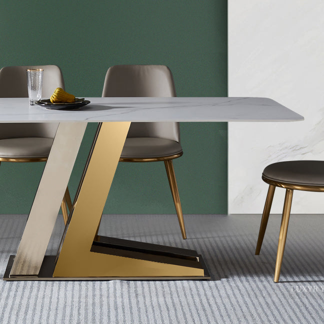 Glam Rectangle Dinette Set 1/4/5/7 Pieces Dining Table Set with White Sintered Stone Top