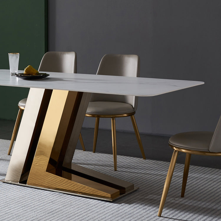 Glam Rectangle Dinette Set 1/4/5/7 Pieces Dining Table Set with White Sintered Stone Top