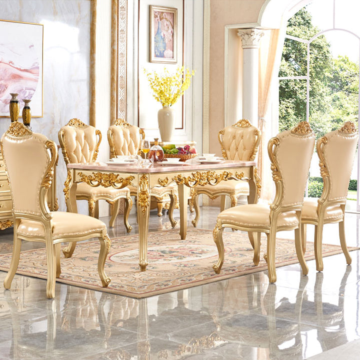 Rectangle 4 Legs Victorian Table Fixed Table with Marble Top