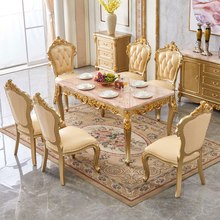 Rectangle 4 Legs Victorian Table Fixed Table with Marble Top