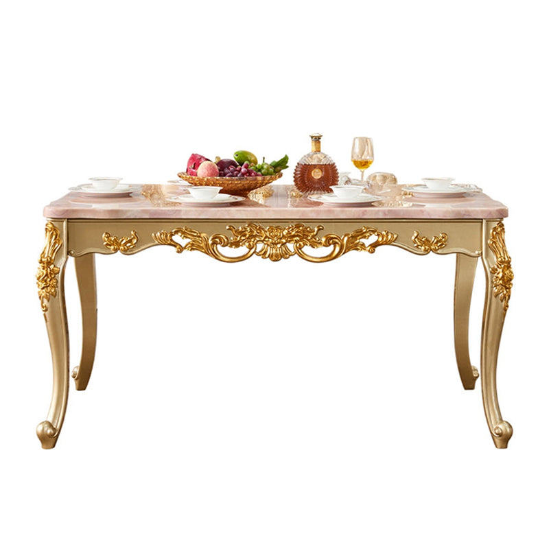 Rectangle 4 Legs Victorian Table Fixed Table with Marble Top
