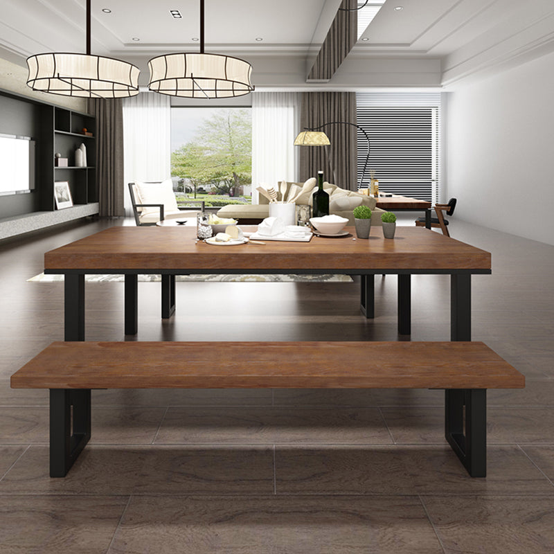 Industrial Brown Table for Restaurant Dining Table with Black Metal 4 Legs